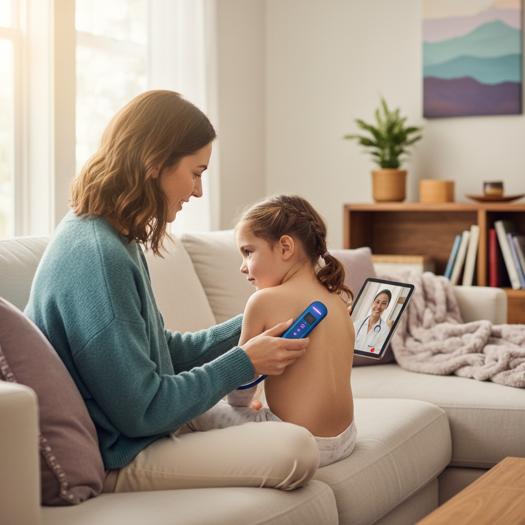 Parent using stethoscope at home